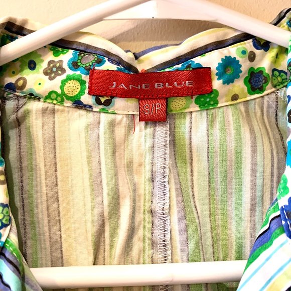 Jane Blue Striped Blouse with Floral Accents - Picture 3 of 7